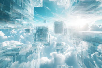 Surreal Floating Futuristic Cityscape With Inverted Skyline And Abstract Urban Architecture, Generative AI