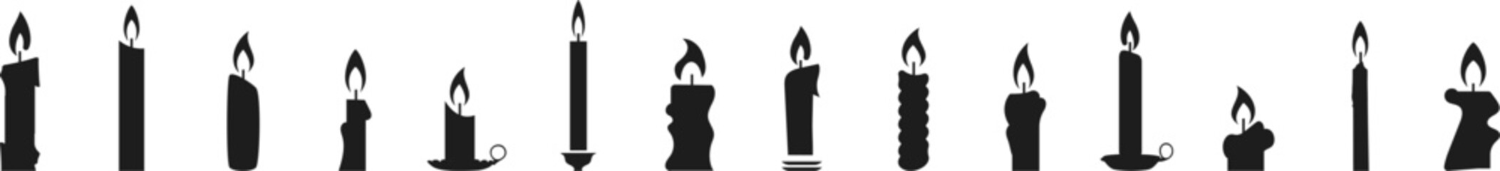 Collection of candles, flame, burning. Flame of the candle. Vector illustration
