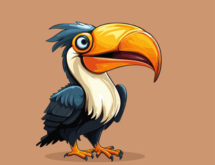 Hornbill bird vector illustration isolated on brown background.