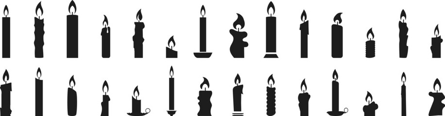 Obraz premium Collection of candles, flame, burning. Flame of the candle. Vector illustration