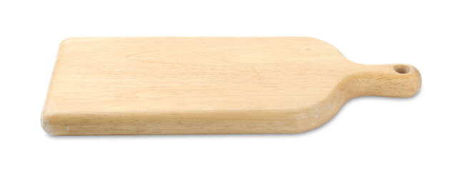 One wooden serving board isolated on white. Space for text
