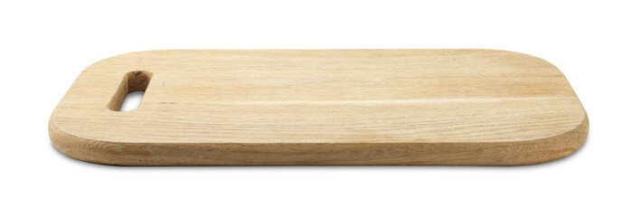 One wooden serving board isolated on white. Space for text