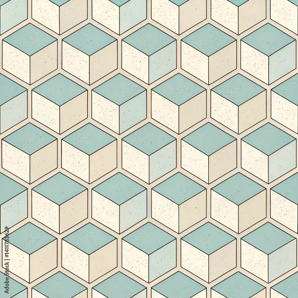 Aufkleber minimalist isometric cube pattern seamless vector, featuring clean, geometric cubes arranged in a sl