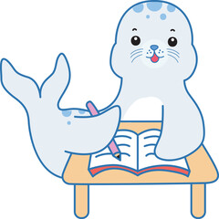 Cute Seal vector icon. Funny baby Seal animal series stock illustration. Life of fluffy Seal designs.