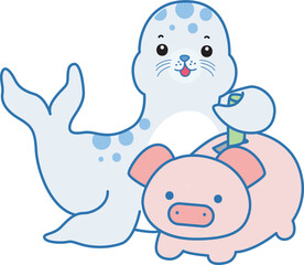 Cute Seal vector icon. Funny baby Seal animal series stock illustration. Life of fluffy Seal designs.