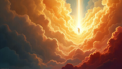 Showcase elegant Ascension Day artwork visuals featuring creative religious compositions bold color palettes and refined iconography that honor the divine ascension in inspiring modern sacred art in  