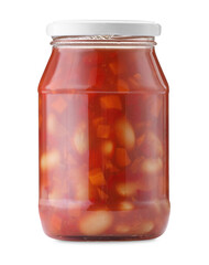 Chopped pickled vegetables in jar isolated on white