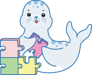 Cute Seal vector icon. Funny baby Seal animal series stock illustration. Life of fluffy Seal designs.