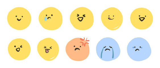 Set of Emoji Faces with Various Expressions
