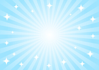 キラキラの入ったかわいい水色の集中線の背景　ベクター素材