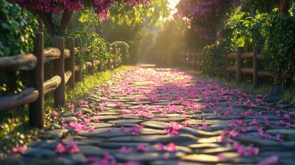 Peaceful garden pathway blossoms