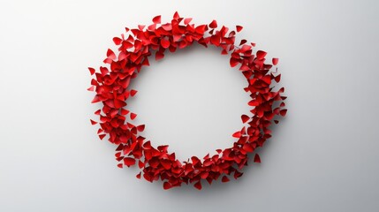 Vibrant Red Heart Shaped Wreath with Delicate Petals on White Background