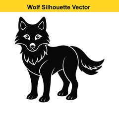 A cute cartoon vector set features a collection of funny black and white wolf animal characters.