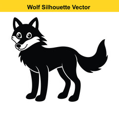 A cute cartoon vector set features a collection of funny black and white wolf animal characters.