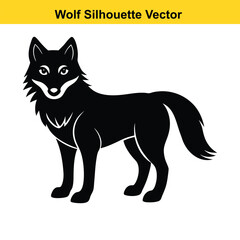 A cute cartoon vector set features a collection of funny black and white wolf animal characters.