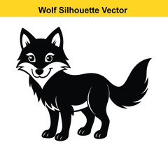 A cute cartoon vector set features a collection of funny black and white wolf animal characters.