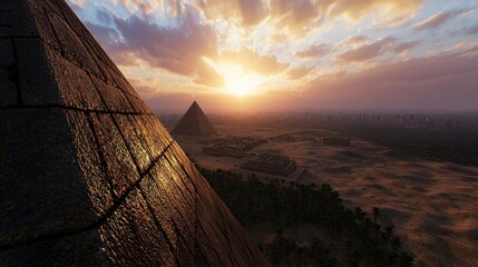 Ancient Egyptian Pyramids at Sunset, Desert Landscape