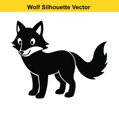 A cute cartoon vector set features a collection of funny black and white wolf animal characters.