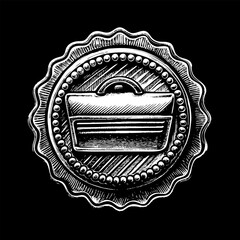 Vintage Monochrome Briefcase Emblem in Circular Frame with Etched Details