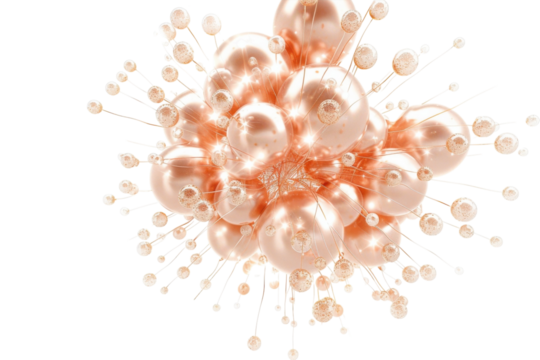 An abstract cluster of iridescent bubbles pulsating with energy against a minimalistic white background isolated on transparent background