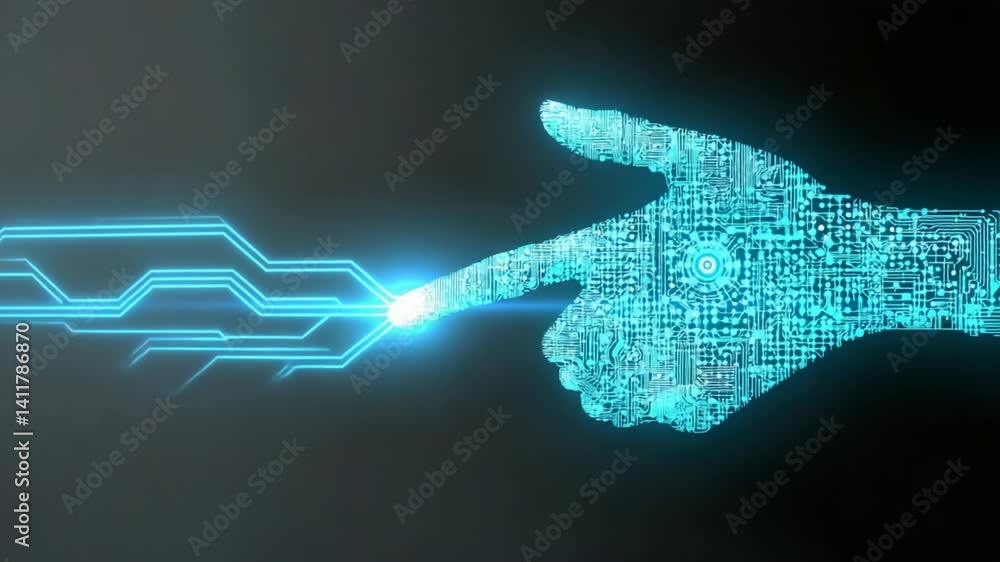 Poster futuristic hand gesture with digital circuitry design symbolizing technology and innovation concepts