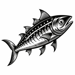 Obraz premium Detailed Black and White Tuna Fish Illustration for Marine Design