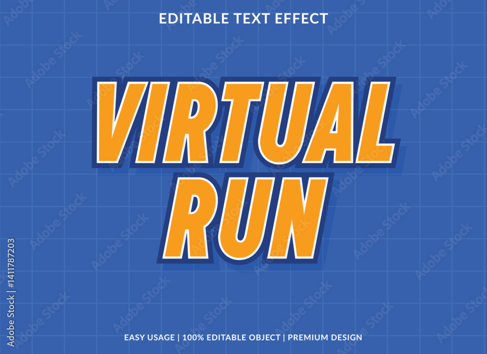 Poster virtual run text effect template font style abstract logotype design for business brand and logo