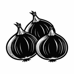 Retro Black and White Onion Illustration in Vintage Woodcut Style