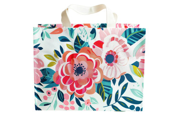 A vibrant floral tote bag showcasing colorful blooms against a light background perfect for spring outings or shopping adventures isolated on transparent background