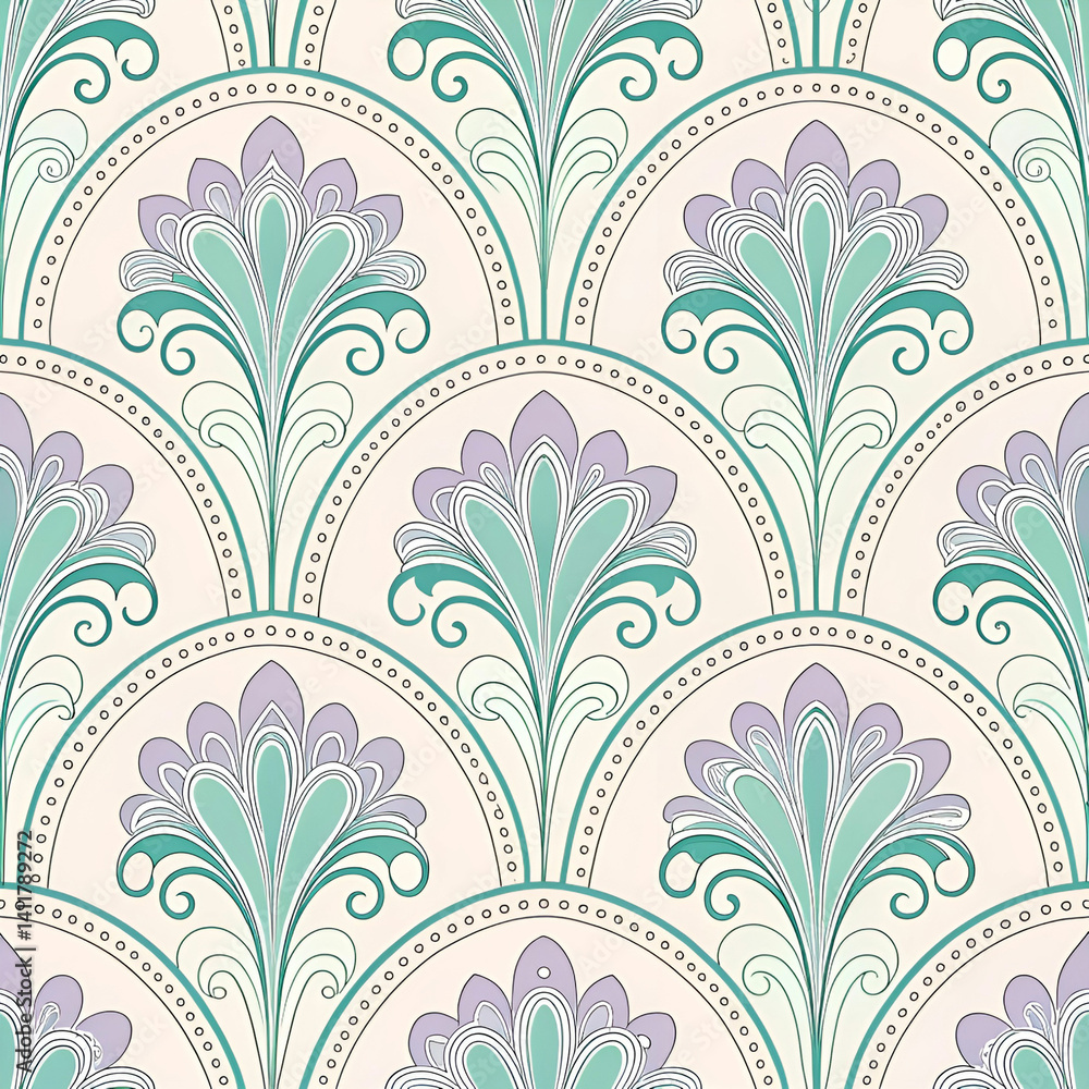 Poster art nouveau frame loop pattern seamless vector, featuring elegant flowing lines and floral motifs, p