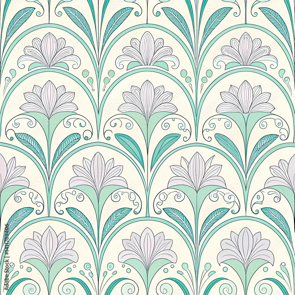 Aufkleber art nouveau frame loop pattern seamless vector, featuring elegant flowing lines and floral motifs, p