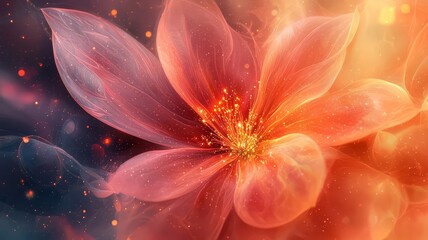 Fototapeta premium Vibrant abstract flower in soft hues, radiating beauty and elegance, perfect for wellness, beauty, or nature-themed projects.