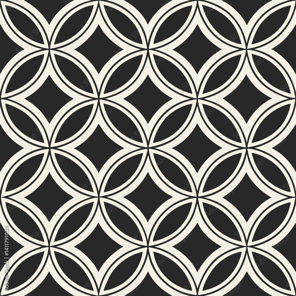 Poster seamless vector pattern of overlapping circles in black and white