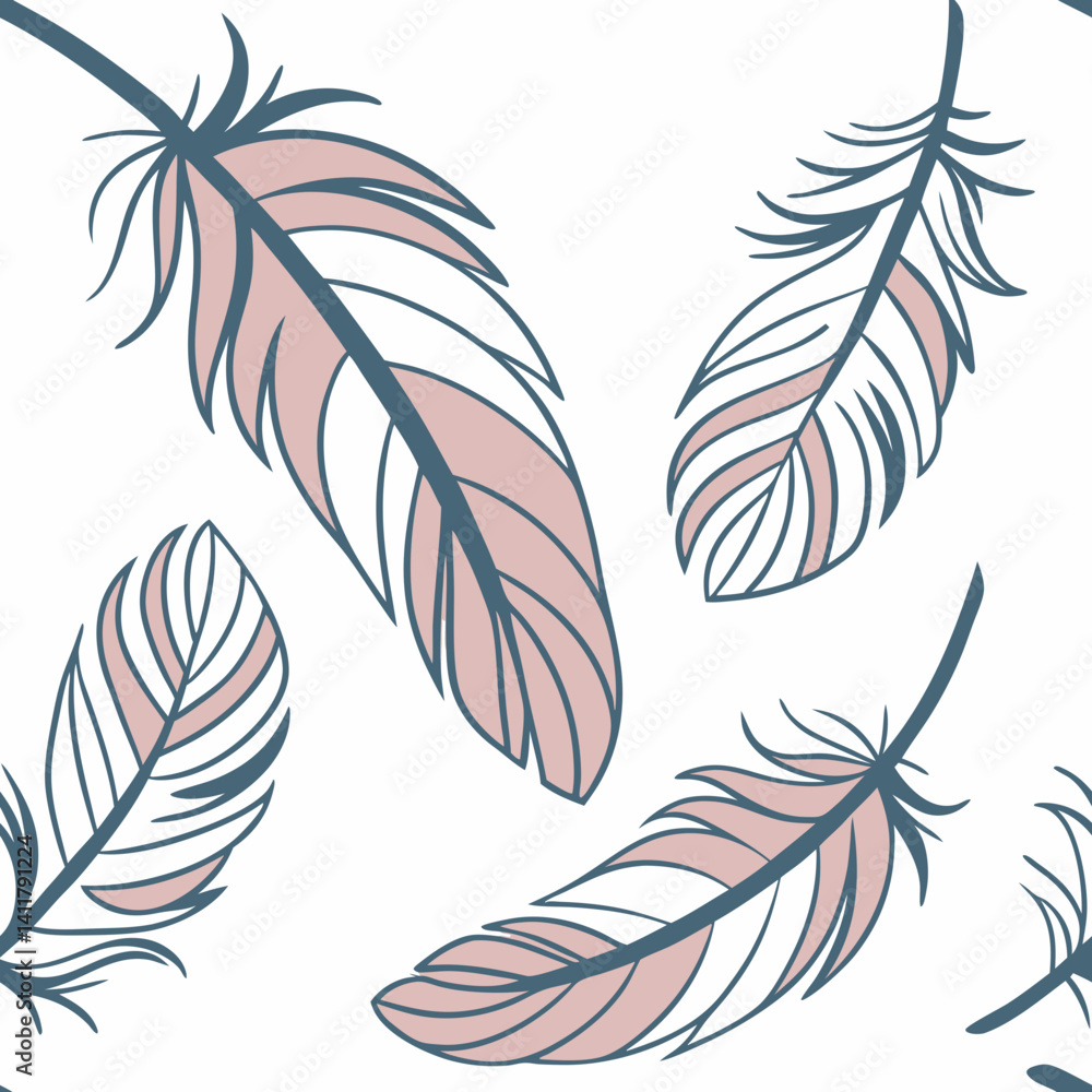 Poster seamless vector pattern of elegant feathers on a white background