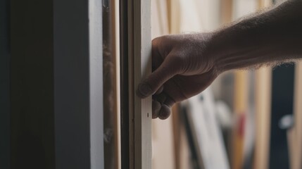 A builder securing a door frame during a home renovation. Featuring attention to detail and strength
