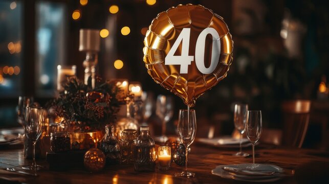 Golden Forty Balloon at a Festive Dinner Table