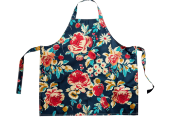 A vibrant floral apron hanging in a cozy kitchen, perfect for cooking and crafting delightful culinary creations isolated on transparent background
