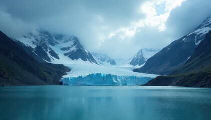 Vast glacial expanse, towering peaks Ominous clouds , clouds, rugged, photography