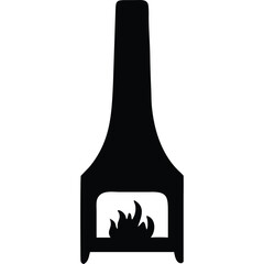 Black silhouette of a modern fireplace with flames.