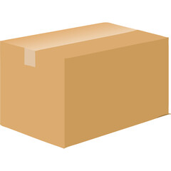 Closed cardboard box, sealed with tape, isolated on white background.