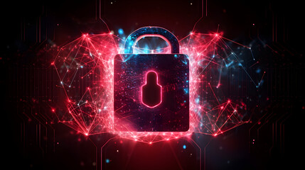 Stylized Padlock with Red Glow and Binary Code - Digital Security
