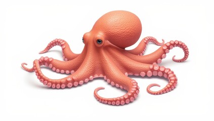 Red Octopus with Suction Cups on White Background