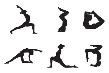 Yoga woman poses icons set.  young woman doing yoga & fitness exercises. Healthy lifestyle. Set of vector silhouette illustrations design isolated  .