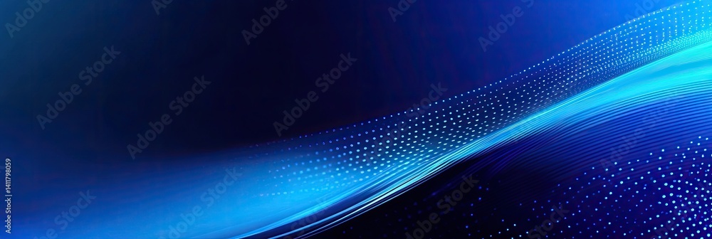 Poster abstract glowing blue lines with points pattern on a dark blue backdrop