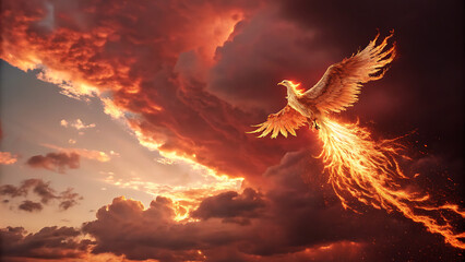 Phoenix Soars Through Flames – Digital Fantasy