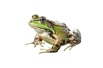 A vibrant frog perched gracefully on a lush green lily pad, showcasing its intricate patterns and lively demeanor in a serene environment isolated on transparent background