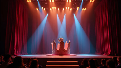 Document the majestic prom king and queen crowning ceremony with regal stage setups stunning crowns and bespoke gowns symbolizing leadership and timeless elegance in premium high resolution imagery in
