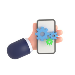 Team, technical support, gear 3d icon render illustration Isolated on Transparent Png Background	