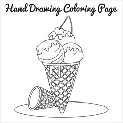 Ice Cream Cone Coloring Page - Hand-Drawn Illustration