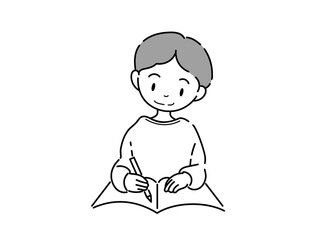 勉強するシンプルな男の子のイラスト